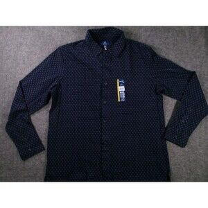 George Button Down Shirt Mens L Knit Long Sleeve Collared Navy Pattern Casual